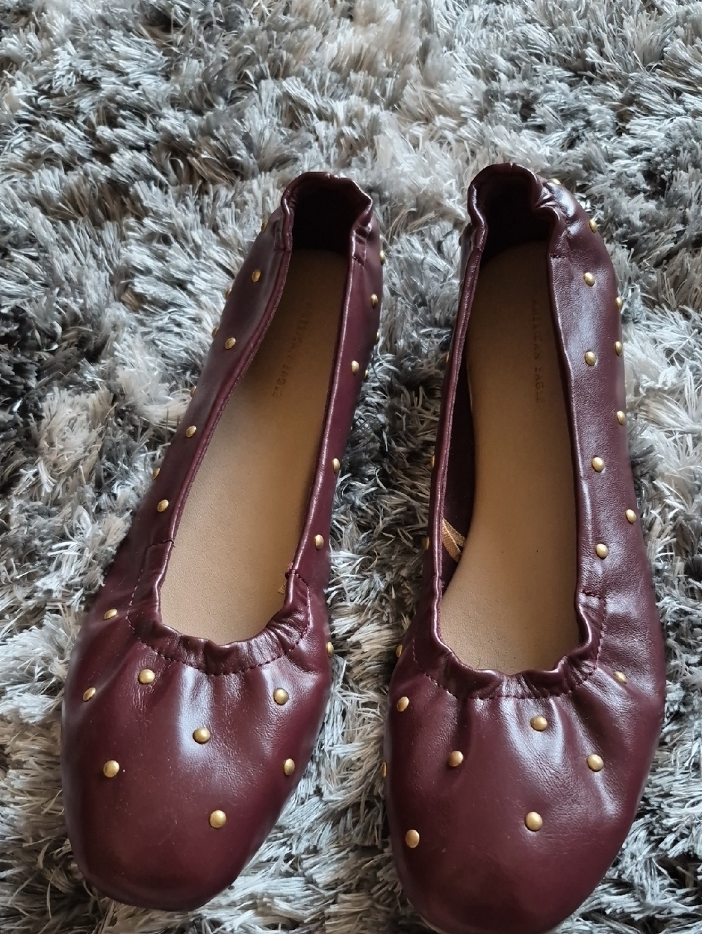 American Eagle Outfitters Burgundy Ballet Flats with Gold Studs